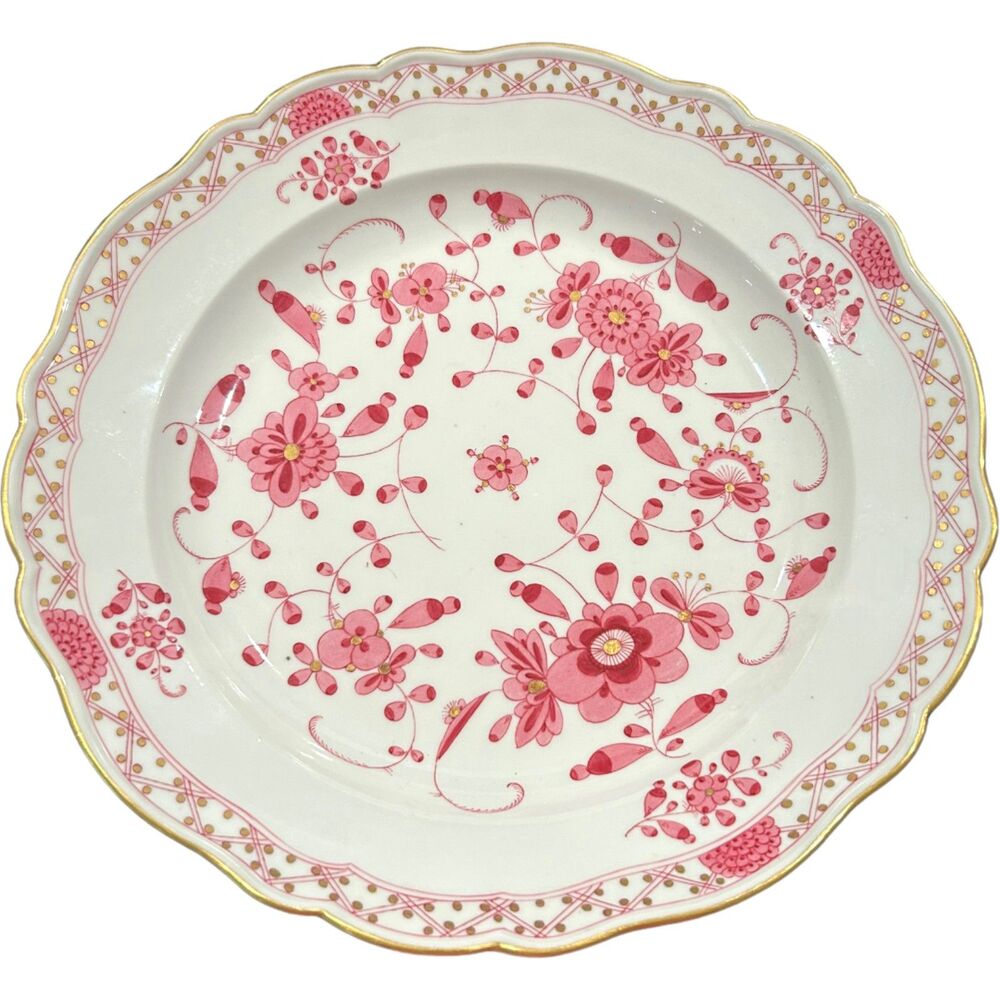 Vintage Meissen Large Porcelain Pink"Indian Flowers" Scalloped Serving Bowl